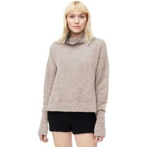 J. Crew Boucle Women's Cowl Neck Sweater, Taupe, Size L, Long Bell Sleeves